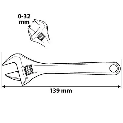 Kısa ayarlı anahtar 139 mm, aralık 0-32 mm