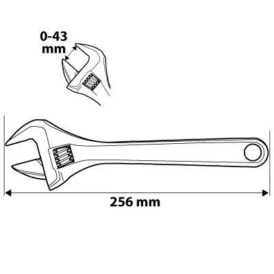 Ayarlı anahtar 256 mm, aralık 0-43 mm
