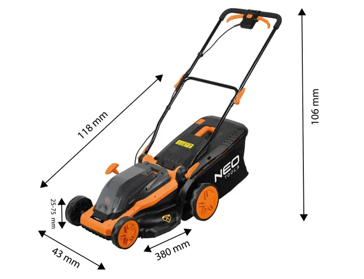 Akülü kömürsüz çim biçme makinesi Energy+ 36V 380mm, 45L sepet, aküsüz