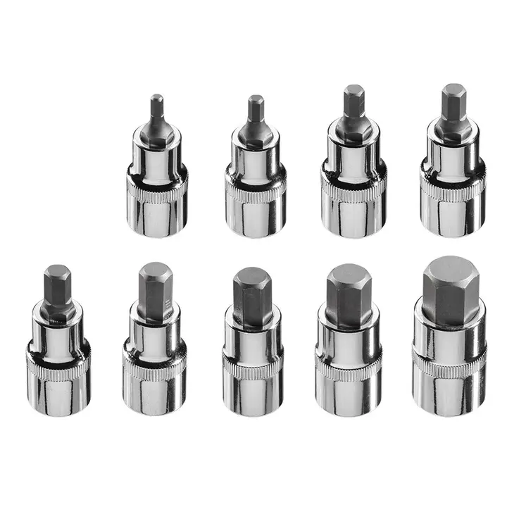 Lokma üzerinde altıgen uçlar, 55 mm, 9 parça set