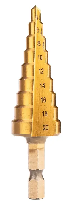 HSS TiN kademeli matkap ucu seti, 3-20 mm, Hex, 3 adet