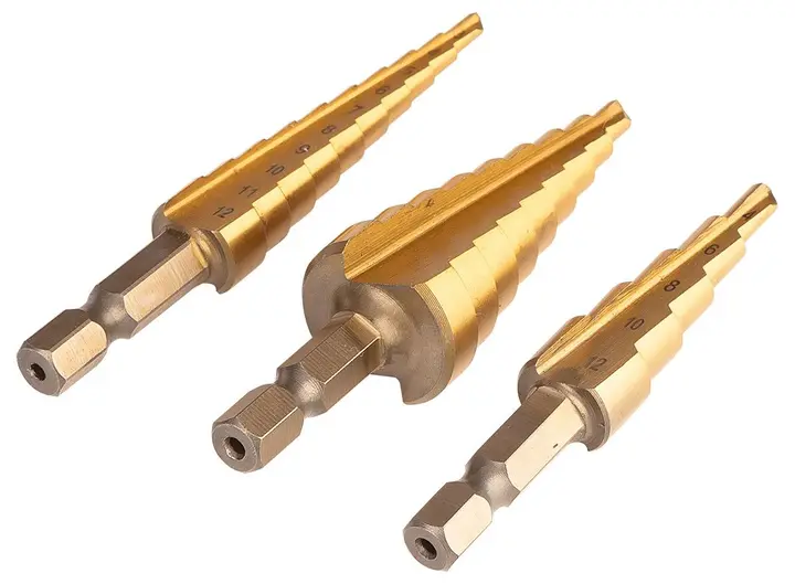 HSS TiN kademeli matkap ucu seti, 3-20 mm, Hex, 3 adet