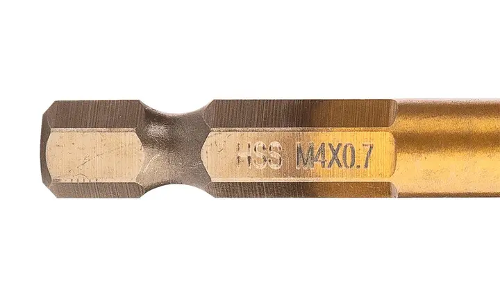 HSS TiN dişli matkap ucu, M4 x 0,7 mm, Hex