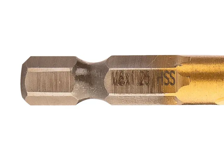 HSS TiN dişli matkap ucu, M8 x 1,25 mm, Hex