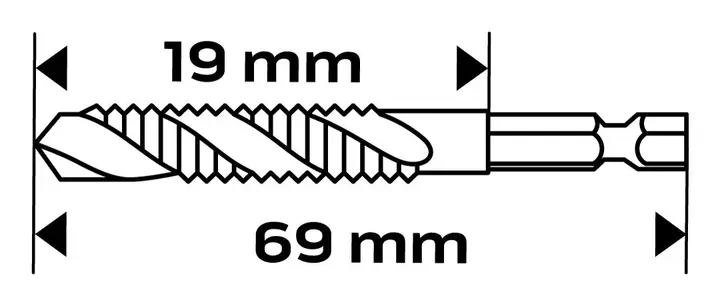 HSS TiN dişli matkap ucu, M8 x 1,25 mm, Hex