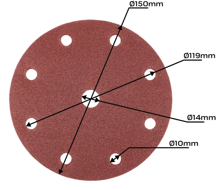 Cırt bantlı zımpara diski 150 mm, P80, 5 adet, 04-721 için 9 delikli