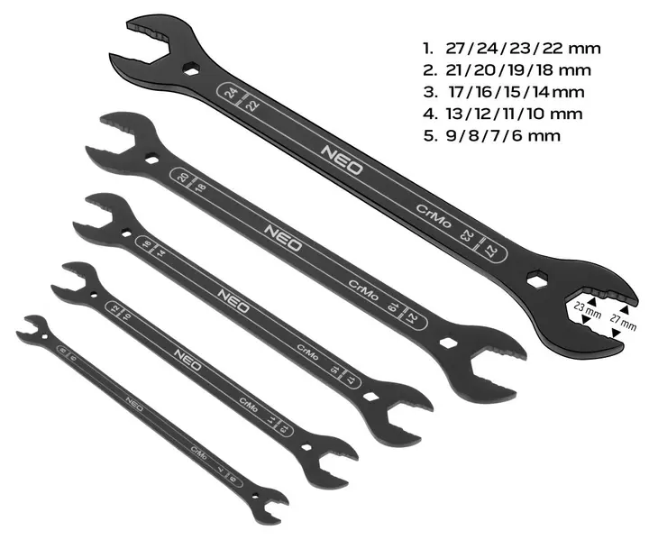 Süper ince kombine anahtarlar, 4'ü 1 arada, 6 - 27 mm (20 ölçü), 5 parçalık set