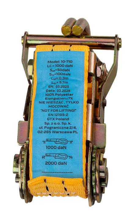 Cırcırlı bağlama kayışı 38 mm x 6 m, 2000 kg dayanımlı PES