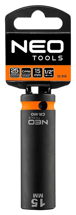 Uzun darbeli lokma 1/2, 15 mm, Cr-Mo
