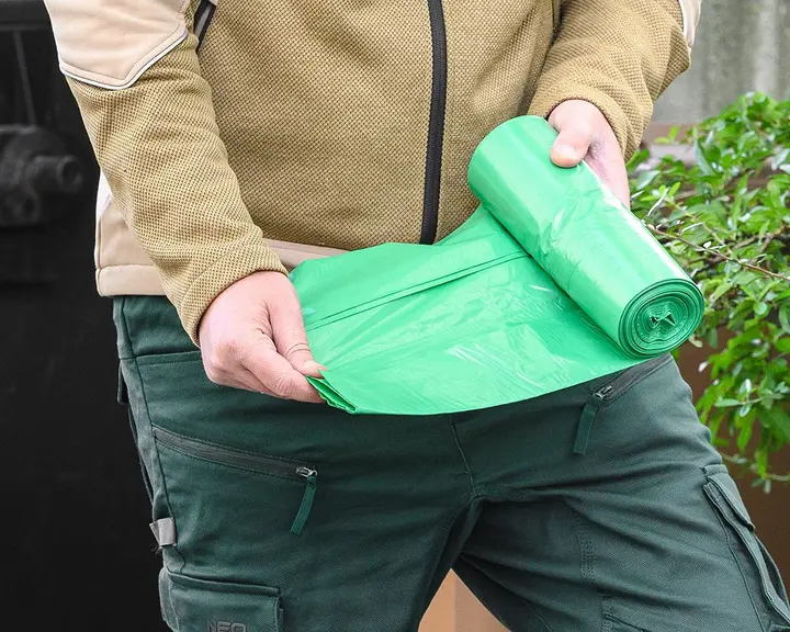 Atık torbaları 60 L, bantlı yeşil, 35 mikron, 10 adet