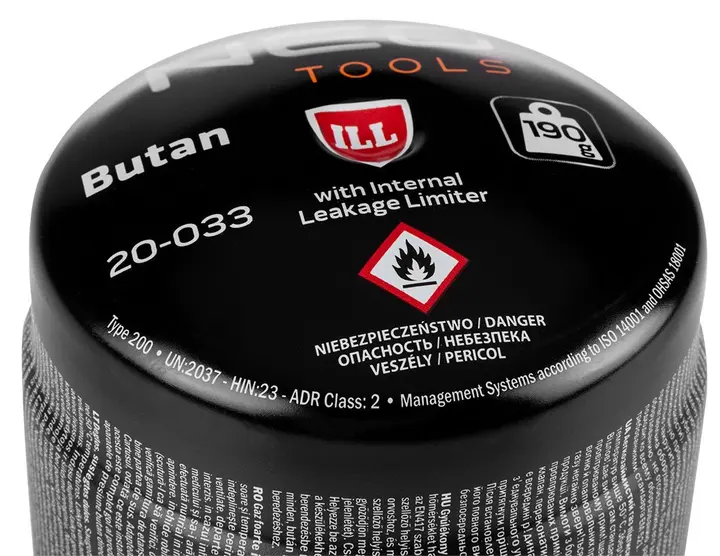 Bütan gaz kartuşu 190g, damgalı
