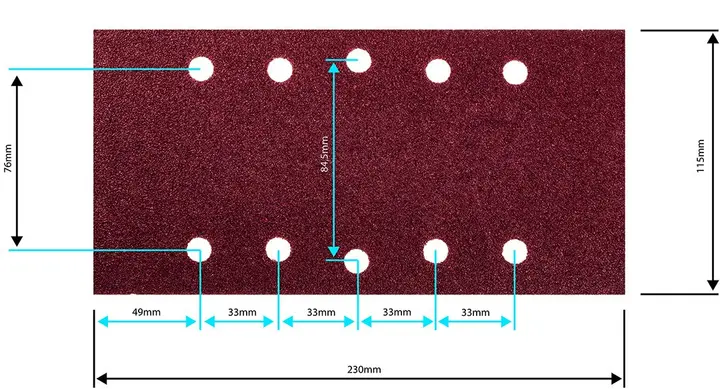Zımpara kağıdı, cırt bantlı 115 x 230 mm, K40, 5 adet, delikli