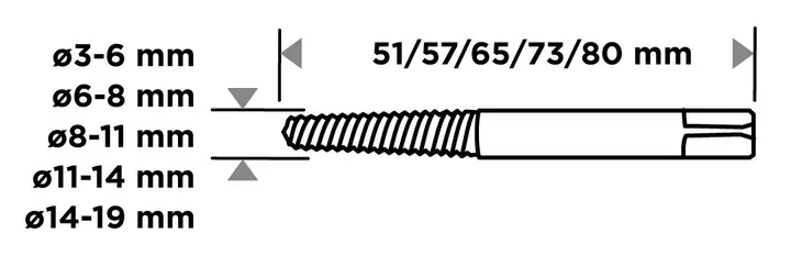 Kırık vidalar için vida çıkarıcı, 3 - 19 mm, 5 parça set