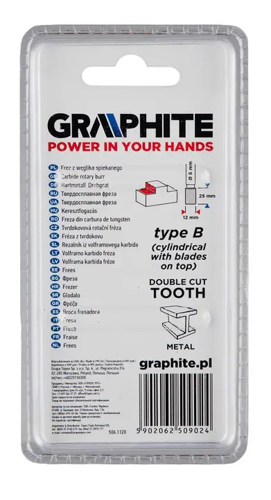 Metal freze ucu HM, tip B (üstten bıçaklı silindirik), 12 x 25 mm, şaft 6 x 45 mm