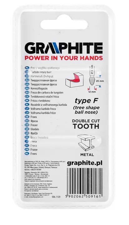 Metal freze ucu HM, tip F (sivri yuvarlatılmış (ojival)), 12 x 25 mm, şaft 6 x 45 mm