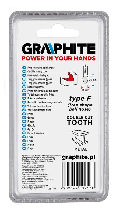 Metal freze ucu HM, tip F (sivri yuvarlatılmış (ojival)), 14 x 25 mm, şaft 6 x 45 mm
