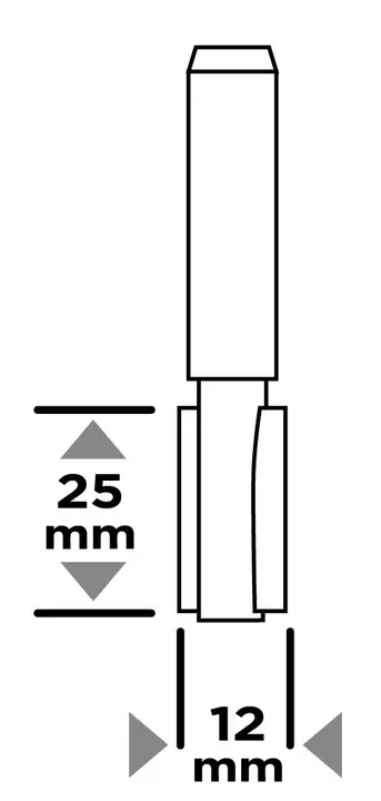 Ahşap için düz freze ucu, çift ağızlı, widia, 12 x 25 mm, sap 8 mm