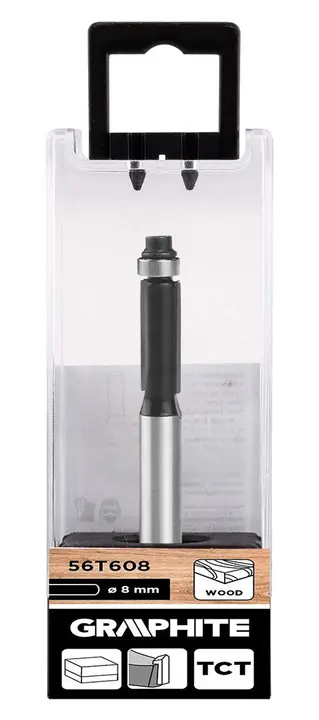 Ahşap için rulmanlı düz freze ucu, widia, 8 x 19 mm, sap 8 mm