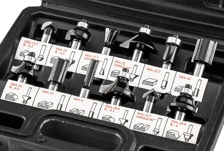 Ahşap için karbür freze ucu, 8 mm sap, 12 parça set