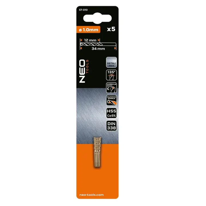 HSS-Co 1,0 mm metal matkap ucu, 5 adet