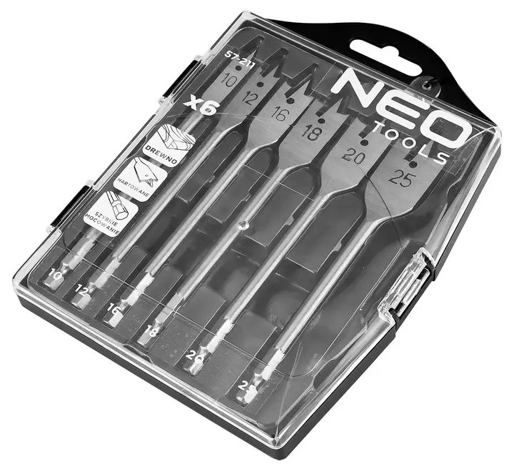 Bıçaklı ahşap matkap ucu seti, 10,12,16,18,20,25 mm, 6 parça
