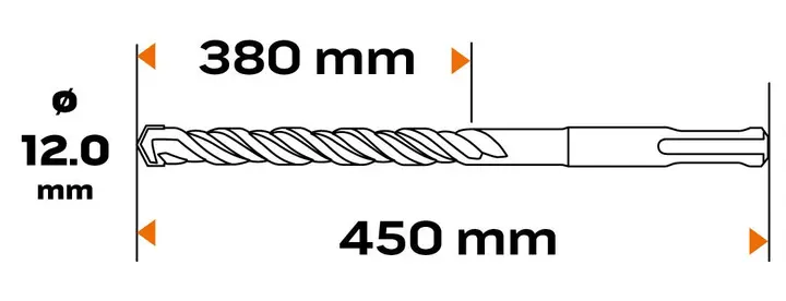 SDS Plus beton matkap ucu, 12 x 450 mm, S4, quatro