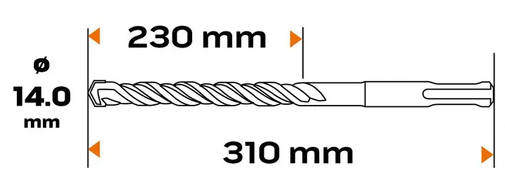 SDS Plus beton matkap ucu, 14 x 310 mm, S4, quatro