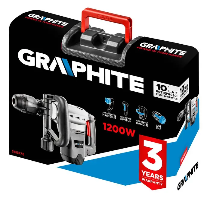 Kırıcı SDS Max 1200W, darbe enerjisi 15J, darbe hızı 3350 dk-1, BMC, 3m güç kablosu, 2 parça aksesuar