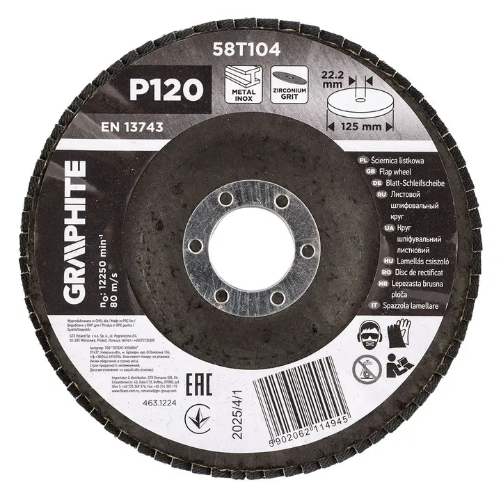 Zirkonyum flap disk 125 x 22.2 mm, P