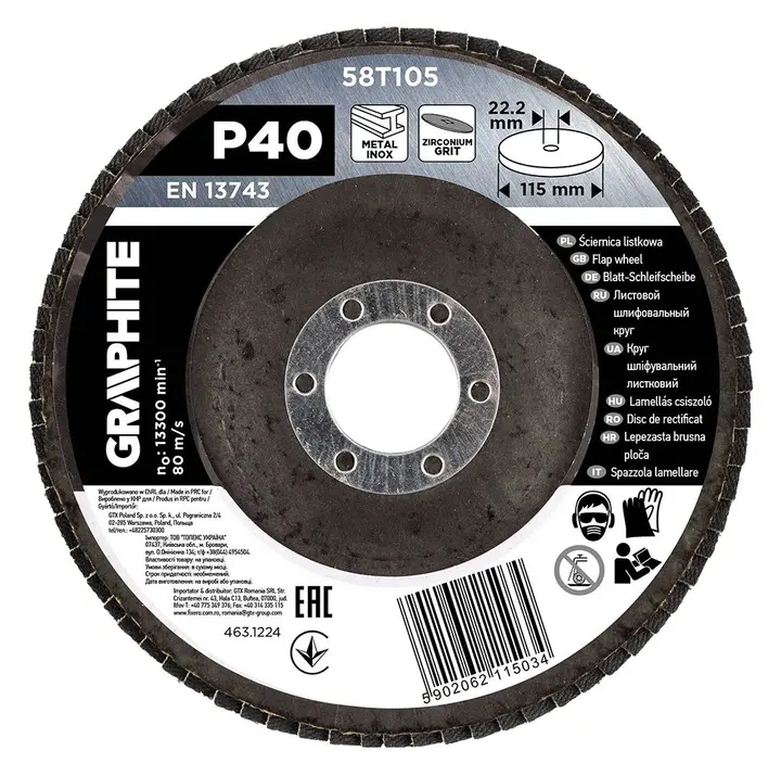 Zirkonyum flap disk 115 x 22.2 mm, P