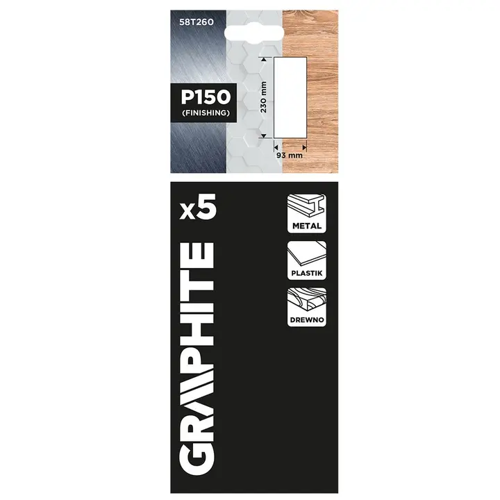 Zımpara kağıdı 93 x 230 mm, P150, 5 adet, deliksiz