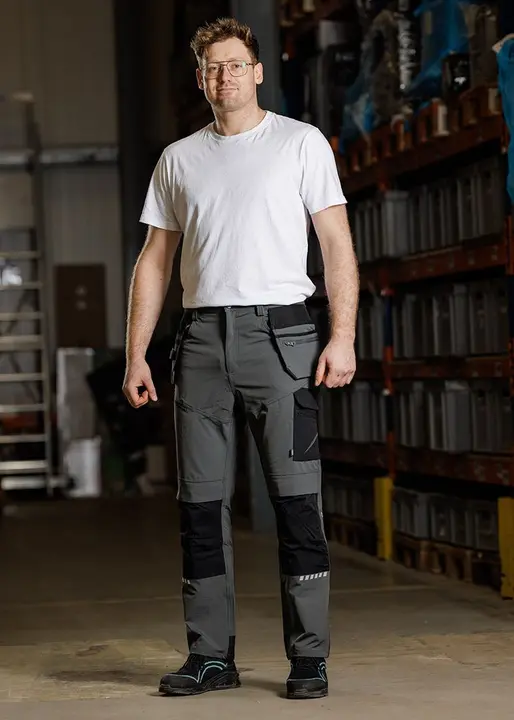 Mix&Match iş pantolonu, 4 yönlü esneme, kılıf cepli, Cordura takviyeli, gri/siyah