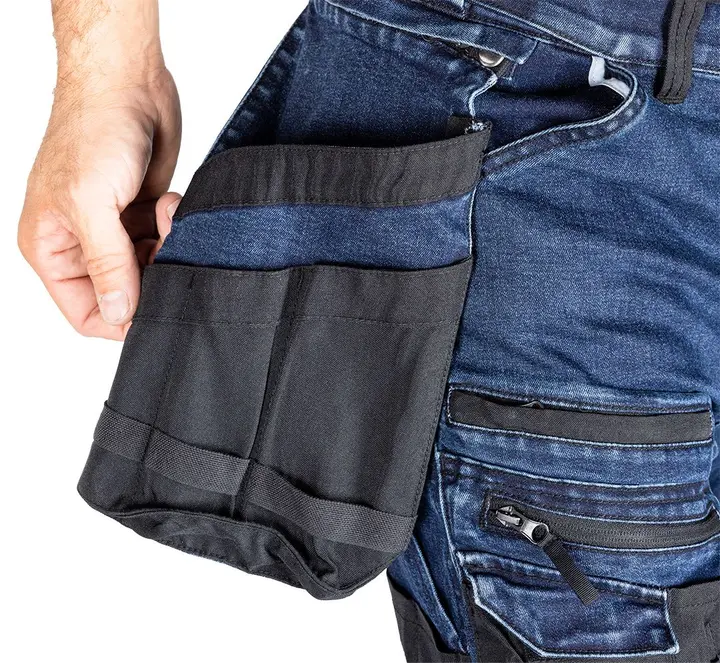 DENIM iş pantolonu, Cordura takviyeli, çıkarılabilir kılıf cepli, gri