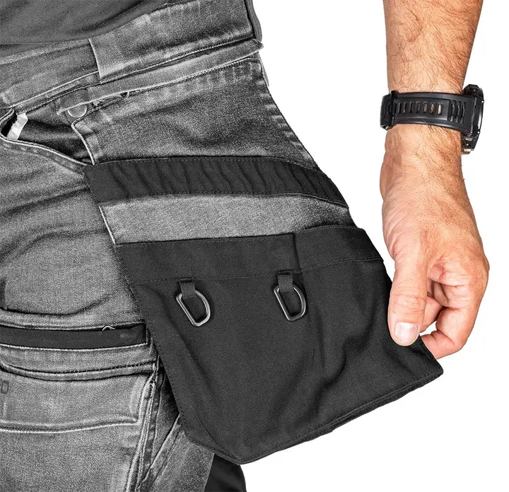 İş pantolonu DENIM, Cordura takviyeli, çıkarılabilir kılıf cepli, gri