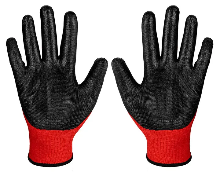 İş eldiveni, nitril kaplı polyester (düz), kat.1, beden