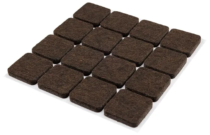 Kendinden yapışkanlı keçe pedler, koyu kahverengi 25x25 mm, 16 adet