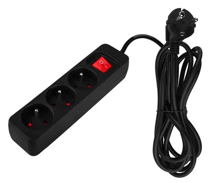 Şerit uzatma kablosu 3 m, 3 x 1,5 mm2, 3G, siyah, ON/OFF