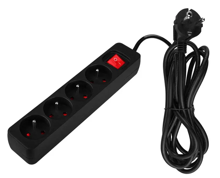 Şerit uzatma kablosu 3 m, 3 x 1,5 mm2, 4G, siyah, ON/OFF