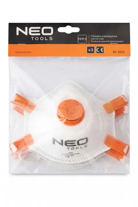 Yarım maske solunum cihazı, FFP3, ventilli, 3 adet, CE