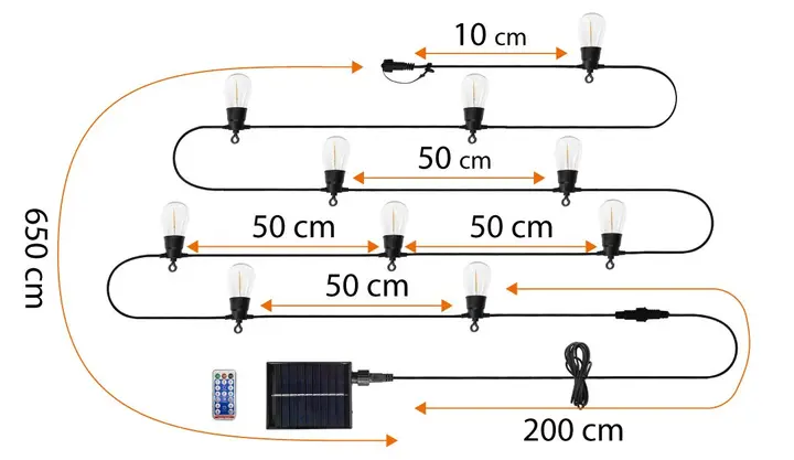 Güneş enerjili ışık zinciri 6,5m