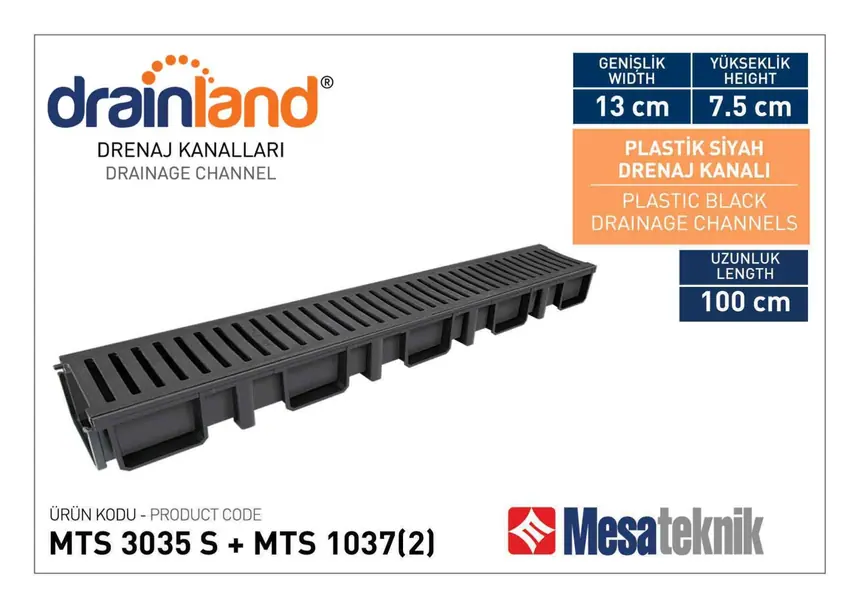 MTS 3035-S Genişlik 130 mm Derinlik 75 mm Uzunluk 100 cm Siyah Renk
