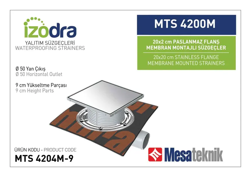 MTS 4200M Paslanmaz Flanş Membran Montajlı Süzgec Sistemleri 20 cm Kare