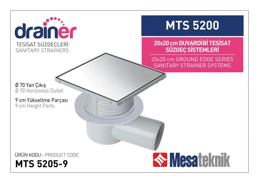 MTS 5200 20 cm Kare Duvardibi Tesisat Süzgeç Sistemleri
